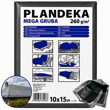 Тент 260 г/м2 10 мх 15 м тарпауліновий "PLANDEKA" для захисту від вітру та дощу ТЕНТП00131 фото