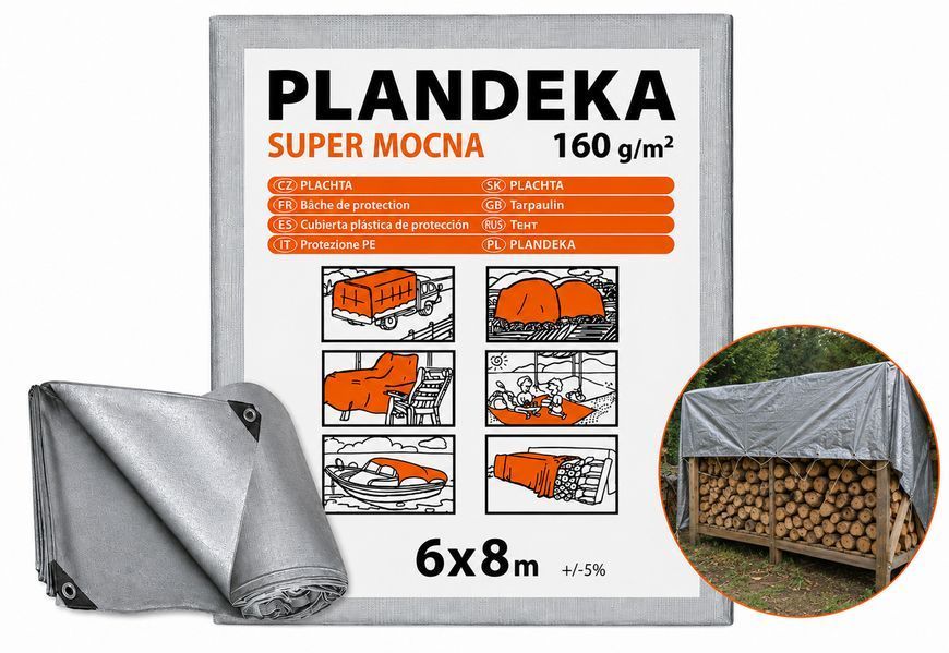 Тент 160г/м2 6мх8м тарпаулиновый "PLANDEKA" для защиты от ветра ТЕНТ00063 фото