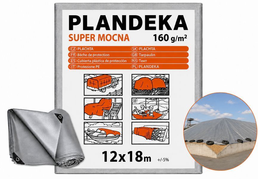 Тент 160 г/м2 12 мх18м тарпауліновий "PLANDEKA" для захисту від вітру ТЕНТ000668 фото