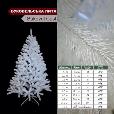 Штучна новорічна Ялина біла буковельська лита висота 2,3 м Bukovel Cast № 8, декоративна ялинка 1692005415-503 фото
