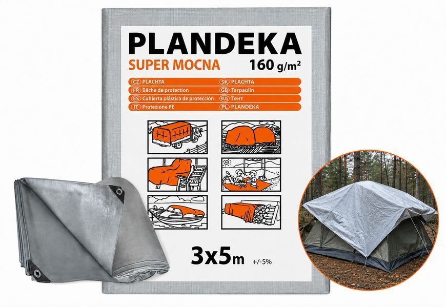 Тент 160 г/м2 3 х 5 м тарпауліновий "PLANDEKA" від сонця ТЕНТ00055 фото