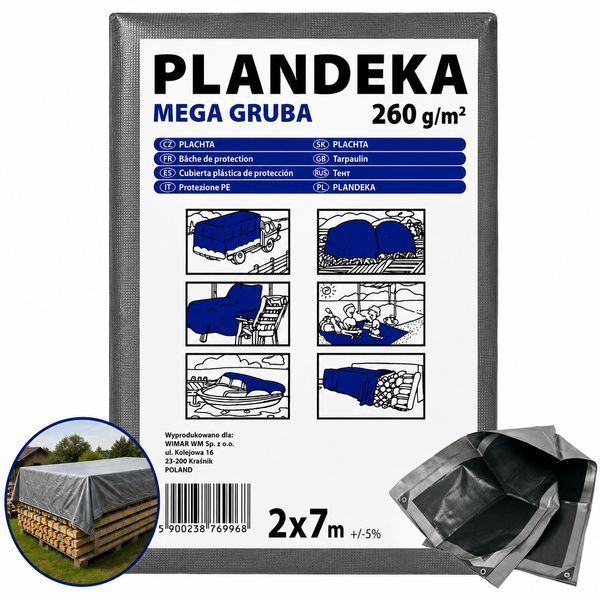 Тент 260 г/м2 2 мх7м тарпауліновий "PLANDEKA" для захисту від вітру та дощу ТЕНТП00108 фото