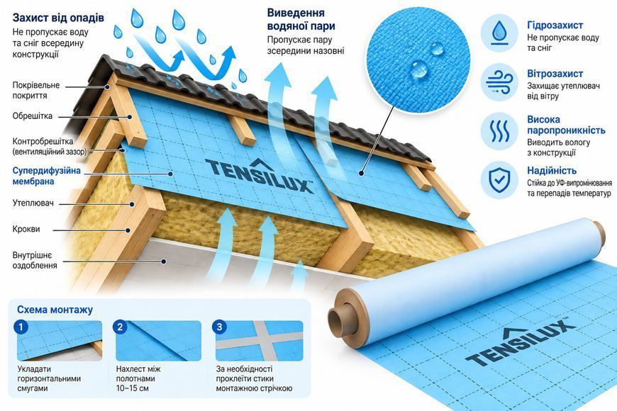 Супердифузійна мембрана блакитна 125г/м2 1,5х50м TENSILUX АДМЧ000012 фото